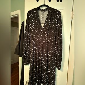 NWT Large Adrianna Papell Black Polka Dot Wrap Dress